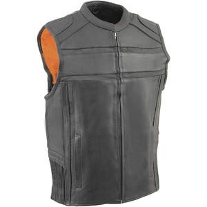Gilet de motard classique en cuir véritable pour homme Samroz Sports, col en V, avec fermeture éclair, vêtement d'extérieur personnalisable pour l'hiver - Product Image 1