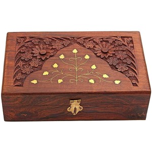 Handcrafted Reclaimed Wood Jewelry Box with Brass Inlay | Vintage Wooden Storage - Product Image 1