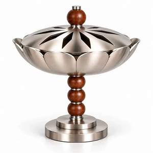 Bandeja de madera para servir con quemador de incienso de metal plateado y juego de cajas pequeñas, conjunto de lujo para exhibición en mesa del hogar. - Product Image 3