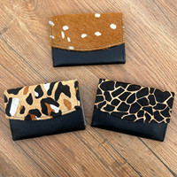 Dompet wanita kulit sapi, kapasitas besar Organizer Multi kartu tas tangan kecil wanita cetak hewan dompet perjalanan