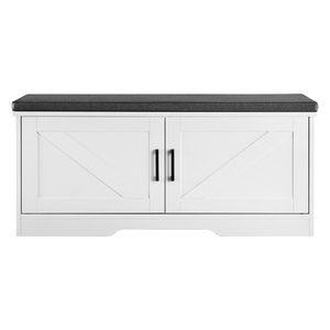 39.4 X 14.0 X 18.1 Inch Farmhouse Shoe <b>Storage</b> Bench with Padded Seat <b>Cushion</b> 2 Barn Doors 2-Barn-Doors-Heigh Entryway Organizer - Product Image 1