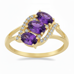 Best Seller Custom Made 18k Yellow Gold 100% Lab Grown Diamond Fine Jewelry Color <b>Stone</b> Bypass Swirl Oval Amethyst Jewelry <b>Ring</b> - Product Image 2