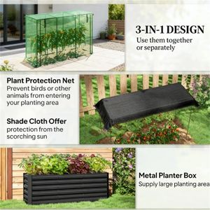 Fioriera Rialzata Grigio Scuro per Giardino con Rete - Product Image 4