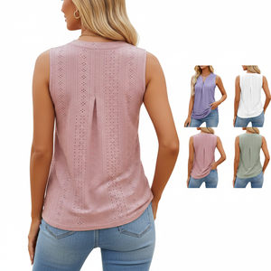 Top de Tirantes Finos sin Mangas con Encaje Calado Ecológico y Elegante para Mujer, Venta al por Mayor, Etiqueta Privada Personalizada - Product Image 2