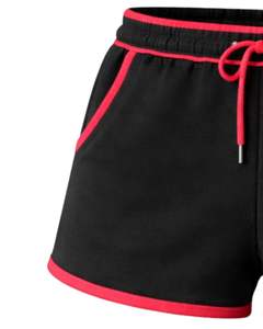 Shorts en molleton de coton personnalisés pour femmes, noirs avec contraste rouge, taille élastique, décontractés, pour l'été, sport et détente, fabricant - Product Image 3