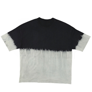 Camiseta de algodón tie-dye de manga corta con cuello redondo para hombre, corte holgado, tejido de punto informal, patrón liso - Product Image 5