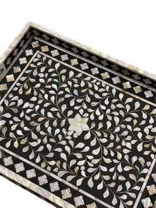 Plateau de service et de rangement moderne en nacre, élégant organisateur artisanal en mosaïque de coquillages pour table à manger, rangement décoratif - Product Image 2