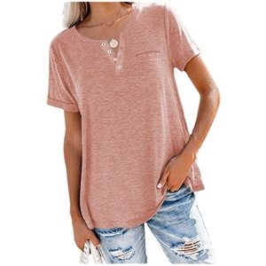 T-shirt à manches courtes pour femme, col rond, noir, coupe classique, en coton tricoté, couleur unie, respirant, à porter toute l'année - Product Image 3