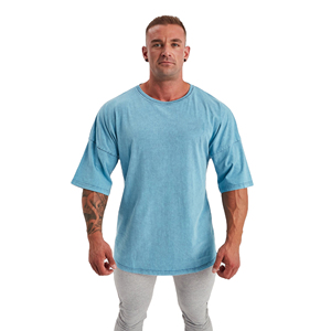 T-shirt à manches courtes pour homme, bleu clair, surdimensionné, col rond, couleur unie, décontracté, 100% coton, respirant, jersey tricoté 220g - Product Image 1