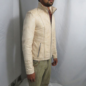 Chaquetas de cuero genuino para hombre en color beige o de color, impermeables, a prueba de viento, de corte ajustado, para invierno, estilo motociclista, enceradas. - Product Image 5