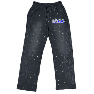 Pantalones de chándal personalizados con efecto desgastado por el sol y pedrería, de peso pesado, para hombre, de corte recto y holgado, joggers, tallas grandes - Product Image 1