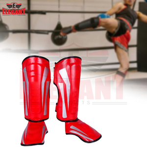 Protège-tibias et protège-pieds en cuir pour boxe, Muay Thai et Kickboxing, avec fermeture auto-agrippante renforcée - Product Image 5