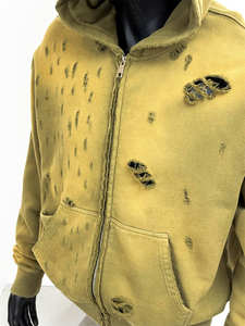 OEM TOPSHOW Sudadera con cremallera de algodón Terry de alta calidad, personalizada, con bordado de apliques desgastados, anti-bolitas, corta, oversize y con lavado ácido - Product Image 2