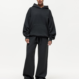 Custom Logo Workout Blank <b>Cropped</b> Hoodie Tracksuit Women Crop Top Hoodie and <b>Joggers</b> 2 Piece Set for Women - Product Image 1