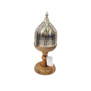 Brûleur d'encens en bois Mindfulness avec couvercle en métal argenté et base sur pieds - Product Image 1