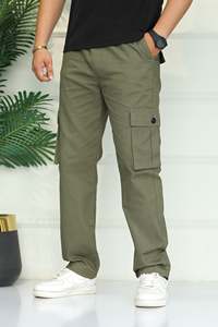Pantalon cargo unisexe TURBO vert olive, taille élastique, coupe régulière, multi-poches, vêtements d'extérieur, toutes saisons - Product Image 4