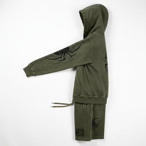 Custom Unisex Applique Patch Zip Hoodie Shorts <b>Set</b> Graphic acid wash Two Piece OEM ODM Private Label Apparel Manufacture - Product Image 5