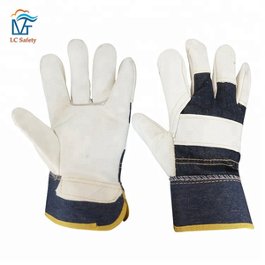 Rigger Cow Grain Leather Palm Heavy Duty Safety Work <b>Glove</b> with Denim Back Rubberized Cuff Heat Resistant & Waterproof - Product Image 1