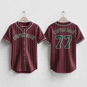 Maroon <b>Green</b> Pinstripe Custom Baseball Jersey Men's Button Up Breathable Sports Uniform Team Apparel Sublimated Wholesale - Product Image 1