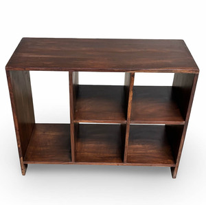 Modern <b>Solid</b> <b>Wood</b> Pierre Jeanneret Style 5 Compartment Storage <b>Bookcase</b> File Rack Walnut Finish Display Shelf Dining Home Office - Product Image 4