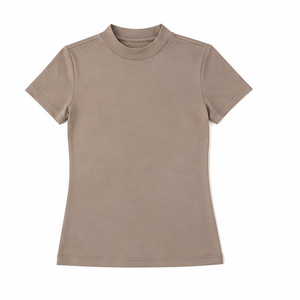 เสื้อยืดคอกลมแขนสั้นทรงเข้ารูปสำหรับผู้หญิง สีน้ำตาลเห็ด รุ่น WMNTS-0008 ผลิตจากผ้าฝ้ายเจอร์ซีย์เนื้อนุ่ม - Product Image 4
