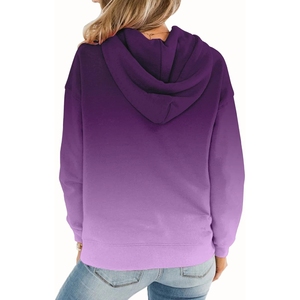 Sudadera con capucha para mujer, jersey de algodón tejido de manga larga, color morado, estilo otoñal, color sólido, transpirable, con bolsillos - Product Image 2