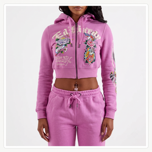 <b>Y2K</b> Streetwear Women's Full Zip Hoodie XS Cotton Fleece French Terry <b>Vintage</b> Floral Graphic Breathable Silk Screen Printed - Product Image 1