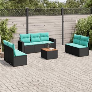 Set di divani da giardino in polyrattan nero da 8 pezzi con cuscini, eleganti mobili da esterno - Product Image 1