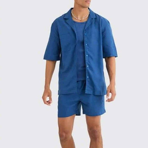High Quality Summer Men's Shirt <b>Set</b> Men's Casual Shorts <b>Set</b> Breathable Cotton Shirt <b>Set</b> - Product Image 5