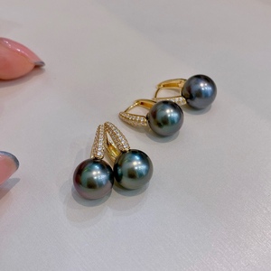 Advanced New 11-12mm Micro Flaw S925 Pure <b>Silver</b> 11-12mm Micro Flaw Matching Color Blocked French Natural Gold <b>Pearl</b> <b>Earrings</b> - Product Image 1