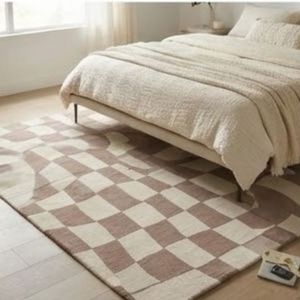 Best Price Modern Geometric Checkered Area Rug Rectangle Wool Polyester Flat Weave Non-Slip Rubber Backing Living Room Use - Product Image 3