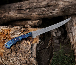 Cuchillo de Pesca Personalizado Hecho a Mano Burraq, Hoja de Acero de Damasco de 10/8 Pulgadas y 3.0 mm de Grosor, Funda de Cuero - Product Image 3