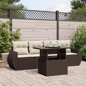 Conjunto de Sofá de Jardín de Ratán PE Marrón con Acero con Recubrimiento en Polvo y Vidrio Templado, Muebles de Exterior Duraderos - Product Image 1