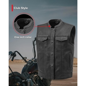 Custom <b>Men's</b> <b>Black</b> Perforated Genuine Cowhide Leather Motorcycle Vest Stand Collar Biker Club Leather <b>Waistcoat</b> - Product Image 4
