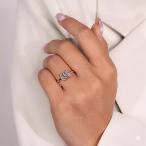 แหวนหมั้น Toi Et Moi ทองคำแท้ 14K มรกต 1 กะรัต และเพชรทรงหยดน้ำ 0.70 กะรัต แหวนสองเม็ด เพชร CVD/HPHT แท้เพาะเลี้ยงในห้องปฏิบัติการ รับรองโดย IGI - Product Image 4