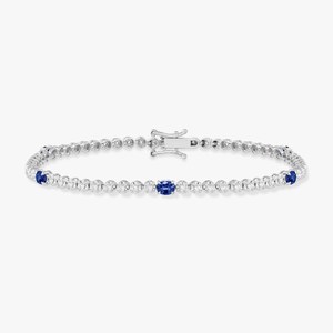 Ensemble de bracelets tennis Buttercup avec fermoir boîte, chaîne superposable de 7 pouces en or massif 14 carats, saphir bleu ovale, style classique, bijoux de mariage - Product Image 1
