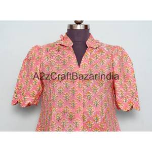 Vestido Midi de Mujer, Nuevo Diseño, 100% Algodón, Tejido de Punto, Estampado Floral, Corte en A, Cuello en V, Mangas Cortas, Bolsillos, Decoración con Botones - Product Image 2