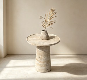 Table d'appoint ronde minimaliste en marbre, plateau en pierre moderne, mobilier d'hôtel, design durable - Product Image 1