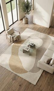 Tapis géométrique moderne abstrait en laine douce à poils moyens, tufté à la main, antidérapant, avec support en toile de coton pour salon et chambre à coucher - Product Image 6