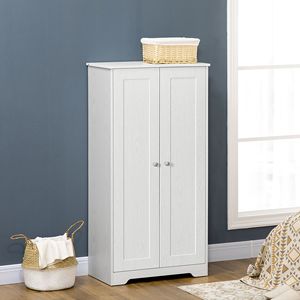 Moderno Armadio Bianco Autoportante a 2 Ante per Cucina con Ripiani Regolabili, per Soggiorno, Sala da Pranzo, Camera da Letto, Stile Legno MDF - Product Image 2