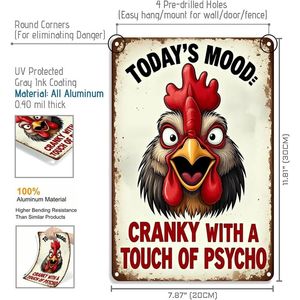 Targa in Latta Rustica con Decorazione a Gallo per Casa, Fattoria, Pollaio - Stile 'Umore Cranky' e 'Mood Psichico' - Placche con Scritte 'Umore di Oggi', 'Tocco Cranky', 'Psico' - Product Image 4