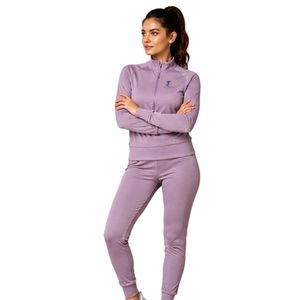 Women's Lavender <b>Long</b> <b>Sleeve</b> Half Zip Athletic Tracksuit <b>Top</b> and Leggings Set for Fitness <b>Training</b> and Activewear - Product Image 5