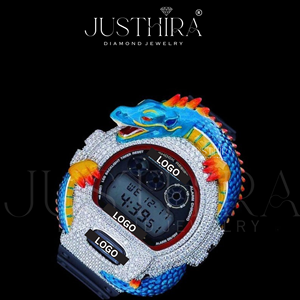 Reloj Dragon Bezel plateado con diamante de talla brillante redonda - Reloj unisex para hombre o mujer, reloj de pulsera de diamantes premium para eventos - Product Image 3