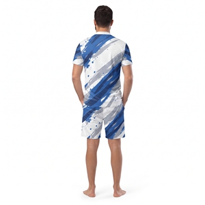 Ensemble deux pièces pour homme, haut à manches courtes zippé et short, 100% polyester, coupe classique, impression par sublimation, tenue décontractée d'été assortie - Product Image 3