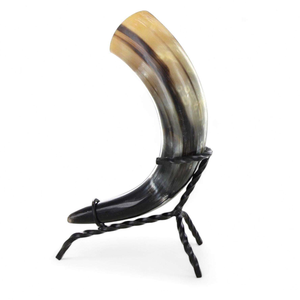 Viking Natural Cow Ox Decorative <b>Drinking</b> Horn Set Stylish Religious Beer Horn 2-Piece Iron <b>Stand</b> Touch Love Handmade Craft - Product Image 3