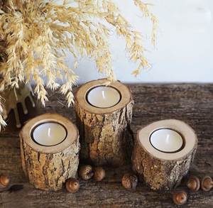 Support à bougies en bois naturel fabriqué à la main avec trois trous, pour bougies chauffe-plat, décoration d'intérieur, au meilleur prix. - Product Image 6