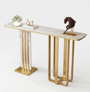 Artistic Gold Stainless Steel <b>Console</b> <b>Table</b> - Luxury <b>Marble</b> Top Designer Accent <b>Table</b> for Modern Interiors - Product Image 2