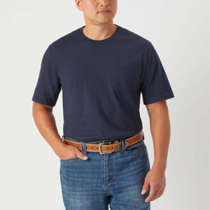 <b>Men's</b> <b>Navy</b> <b>Blue</b> Short Sleeve Cotton <b>T</b>-<b>Shirt</b> Regular Fit O-Neck Casual Solid Color Pocket Front Jersey Knit <b>t</b>-<b>shirt</b> for <b>men</b> - Product Image 1