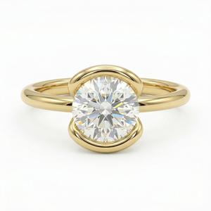 Anillo de Compromiso Solitario con Diamante Cultivado en Laboratorio, Corte Redondo, 2 Ct, Certificado IGI, Oro Amarillo de 14K, Color DEF, Claridad VVS2, Engaste Antiguo - Product Image 6