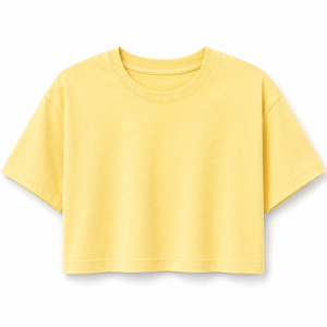 เสื้อครอปท็อปผู้หญิง แขนสั้น คอกลม สีพื้น ผ้าฝ้าย 100% ระบายอากาศ แห้งเร็ว 220 กรัม เสื้อผ้าลำลอง ฤดูใบไม้ผลิ ฤดูร้อน - Product Image 1